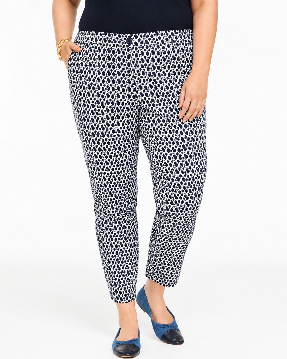 Talbots heritage navy geometric stretch cropped ankle pants 16WP 16W PETITE EUC